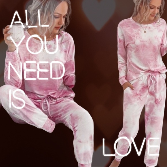 Pink & Cream Tie Dye Loungewear - Picture 3 of 5